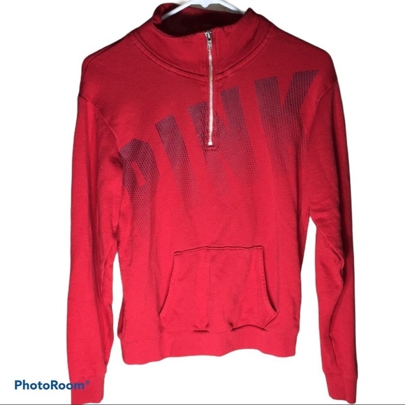 PINK Victoria’s Secret quarter zip hoodie XS red hoodie PINK VS QUARTER zip - Picture 5 of 14
